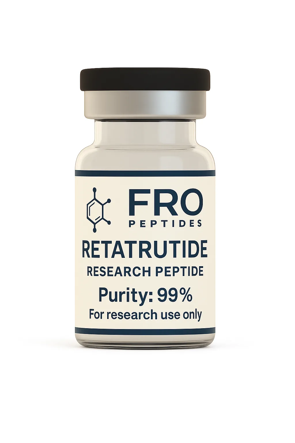 FRO Peptides Retatrutide research peptide vial, 99% purity, labeled for research use only